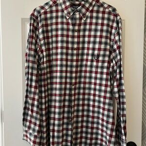 Chaps Men's White, Red, and Black Checkered Shirt